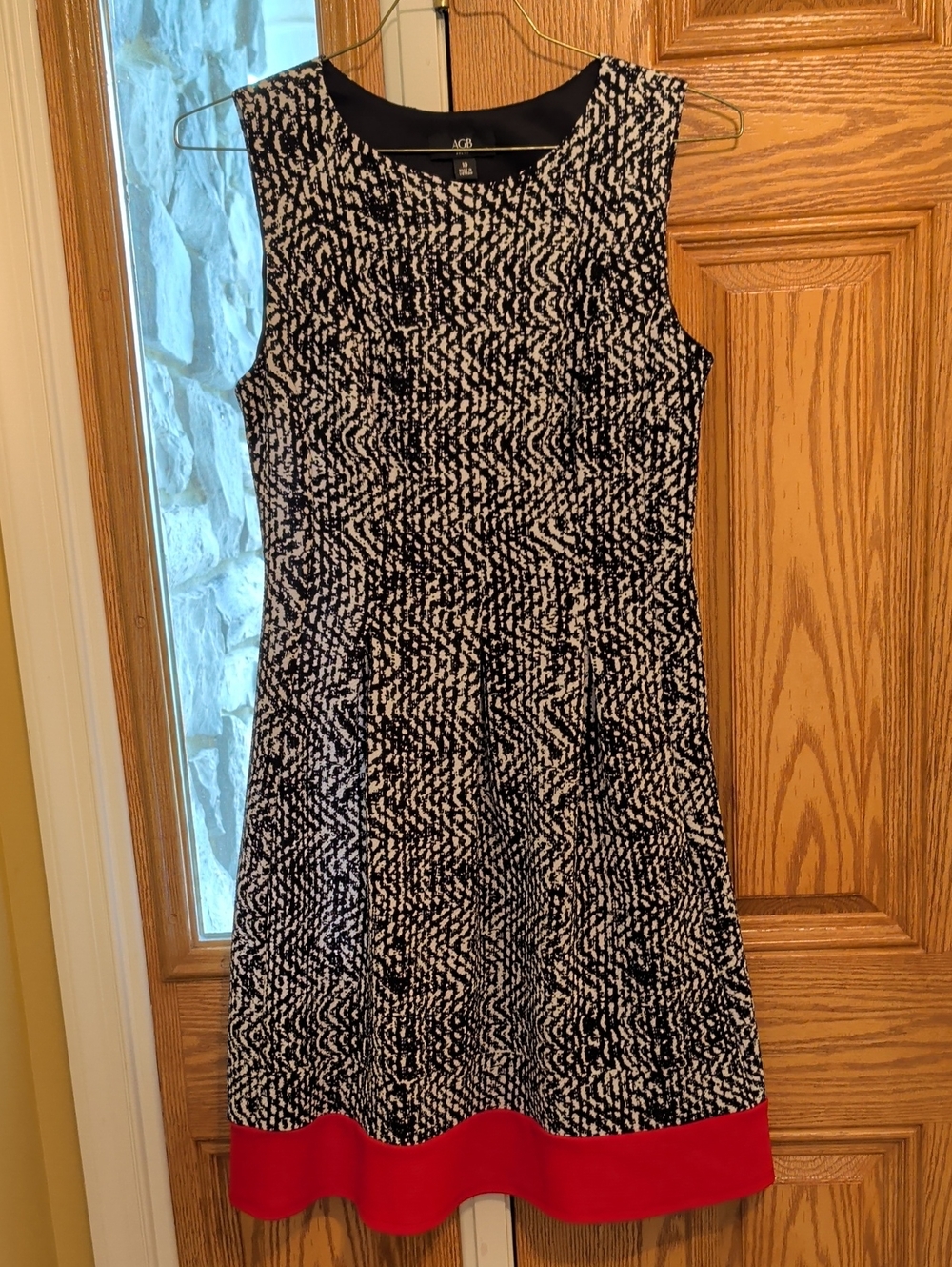 AGB Black & White Knit Fit-and-Flare Dress with Red Hem